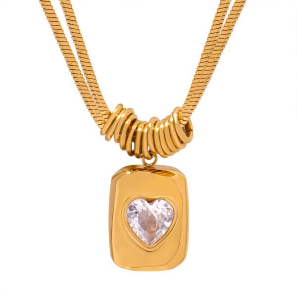 Geometric Heart Pendant Double Necklace