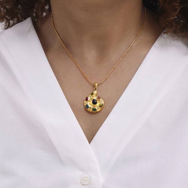 Vintage Geometric Spiral Glaze Pendant Necklace - Image 5