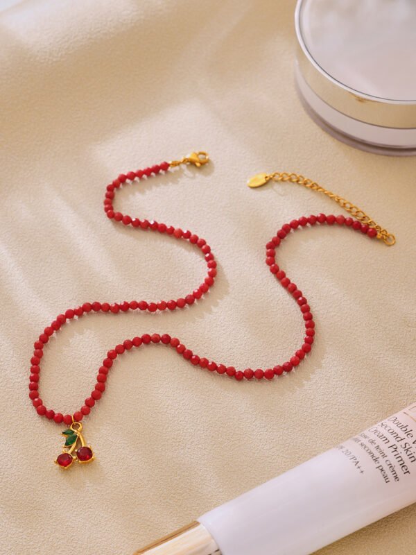 Natural Stone Beaded Red Cherry Fruit Necklace - Image 3