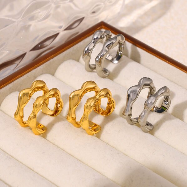 Irregular Geometric Lines Hollow Design Open Ring - Image 4