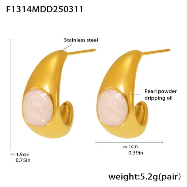 Crescent C-shaped Pearl Powder Oil Drop Earrings - Image 6