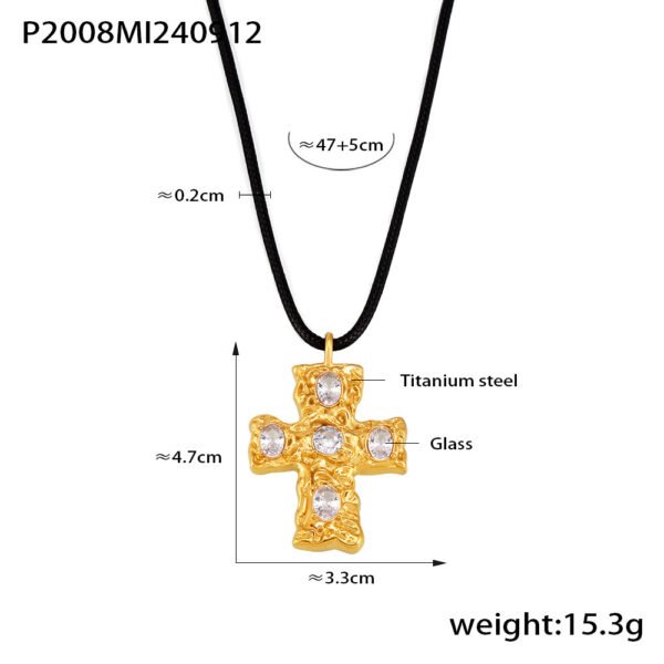 Hammered Glass Cross Black Rope Necklace - Image 5