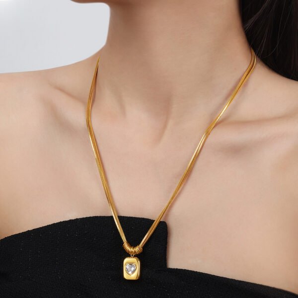 Geometric Heart Pendant Double Necklace - Image 3