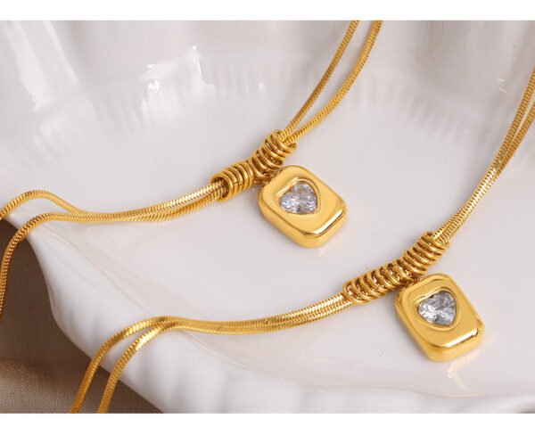 Geometric Heart Pendant Double Necklace - Image 4