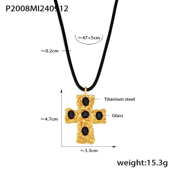 Hammered Glass Cross Black Rope Necklace - Image 6