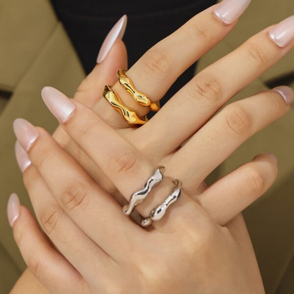 Irregular Geometric Lines Hollow Design Open Ring - Image 6