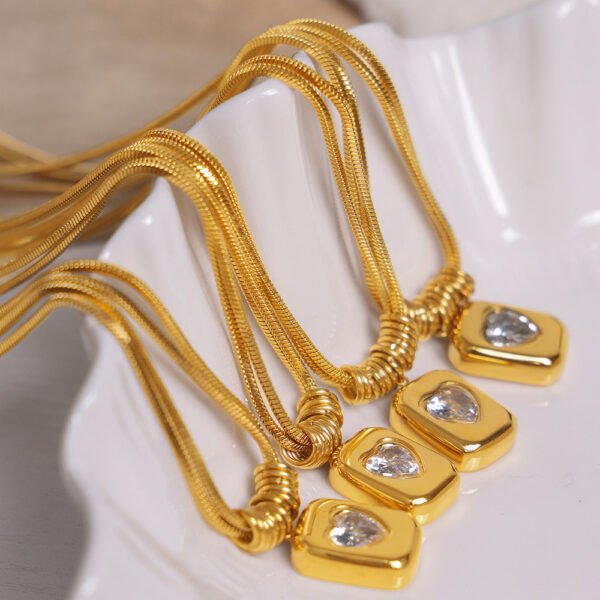 Geometric Heart Pendant Double Necklace - Image 5
