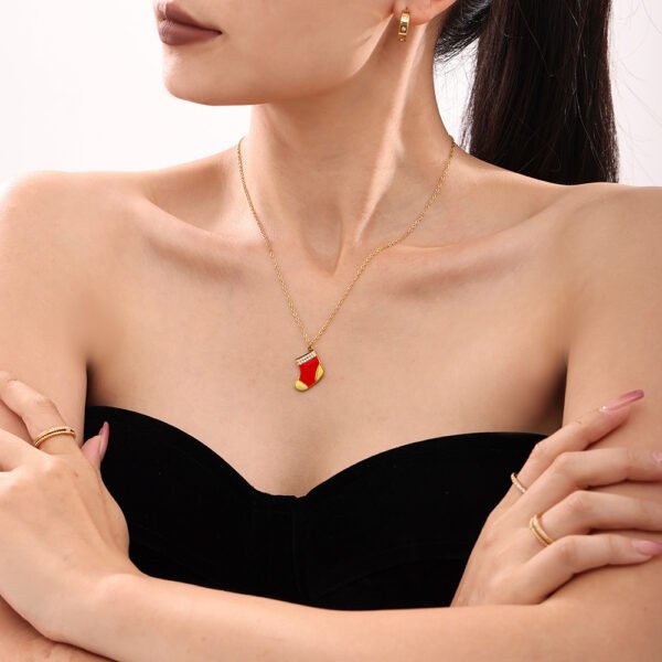 Christmas Gift Red Sock Pendant Necklace - Image 3