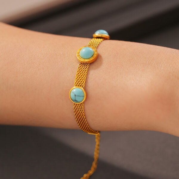Wide Mesh Medallion Turquoise Bracelet - Image 3
