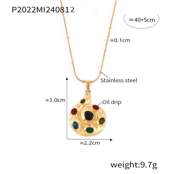 Vintage Geometric Spiral Glaze Pendant Necklace - Image 6