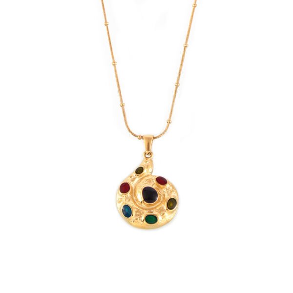 Vintage Geometric Spiral Glaze Pendant Necklace - Image 2