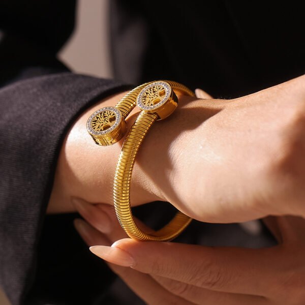 Fashionable Tree of Life Diamond Thread Open Bracelet - Image 4