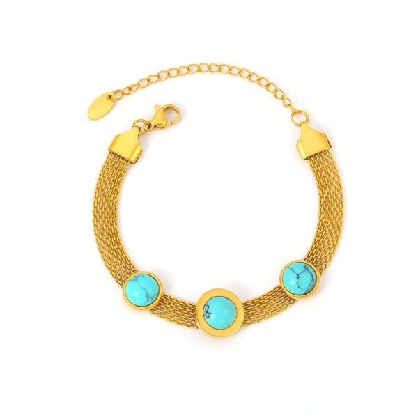 Wide Mesh Medallion Turquoise Bracelet