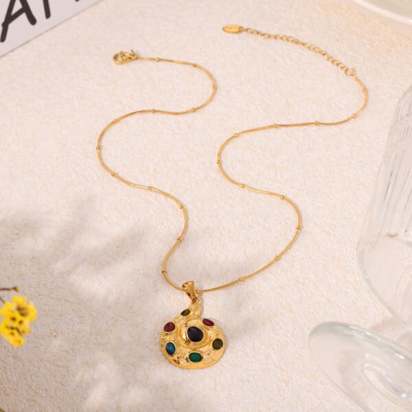 Vintage Geometric Spiral Glaze Pendant Necklace - Image 3