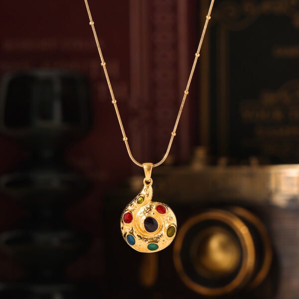 Vintage Geometric Spiral Glaze Pendant Necklace - Image 4