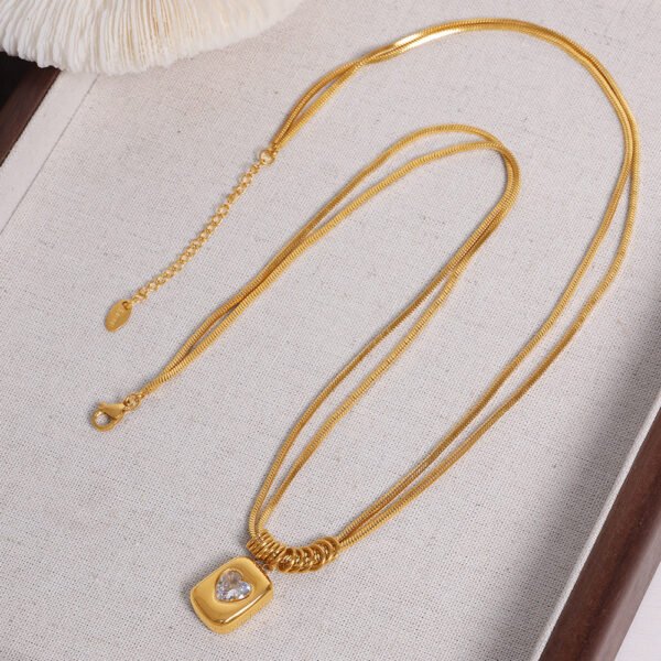 Geometric Heart Pendant Double Necklace - Image 2