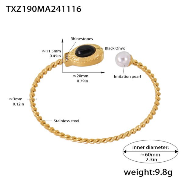 Fashion Black Agate Horseshoe Buckle Open Bracelet - Image 5