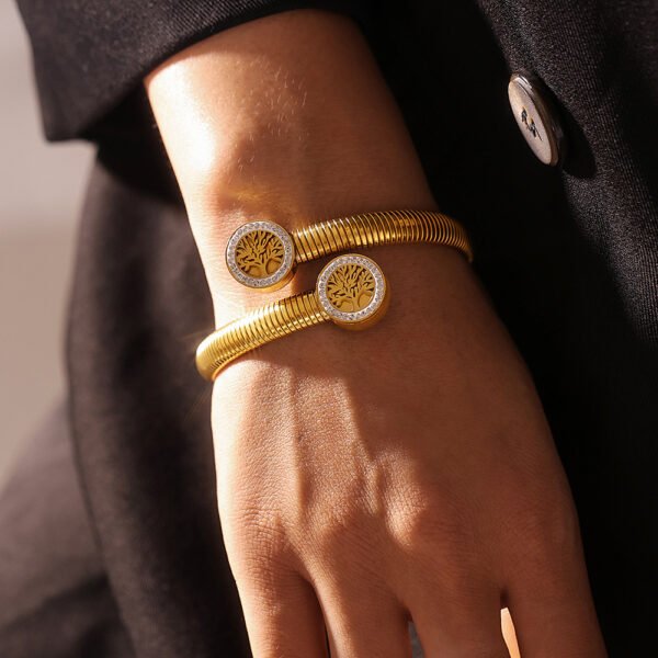 Fashionable Tree of Life Diamond Thread Open Bracelet - Image 2