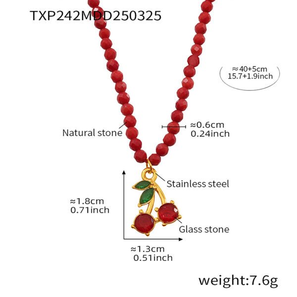 Natural Stone Beaded Red Cherry Fruit Necklace - Image 5