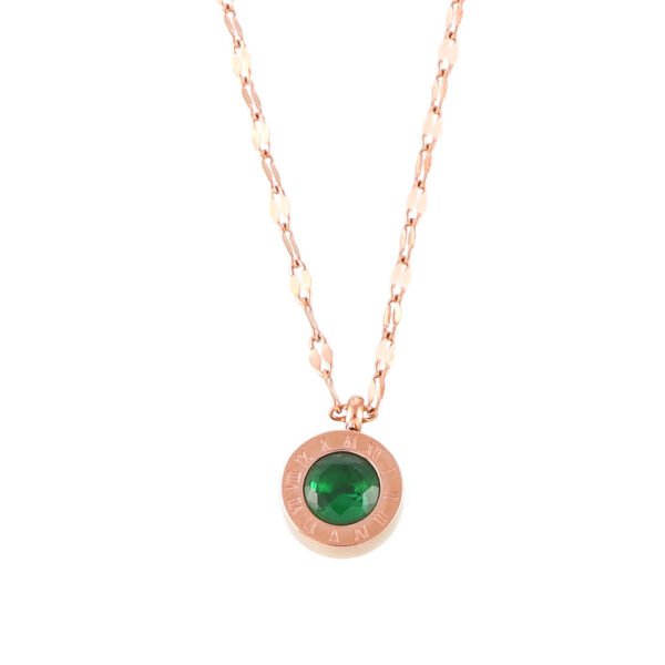 Rose Gold Emerald Round Glass Stone Pendant Necklace