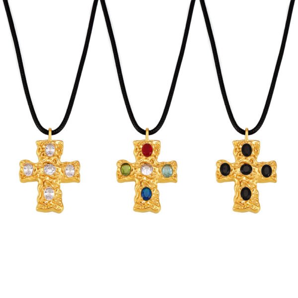 Hammered Glass Cross Black Rope Necklace - Image 2