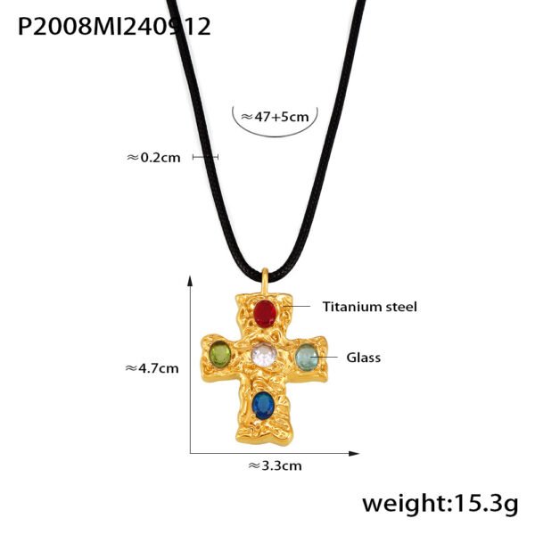 Hammered Glass Cross Black Rope Necklace - Image 7