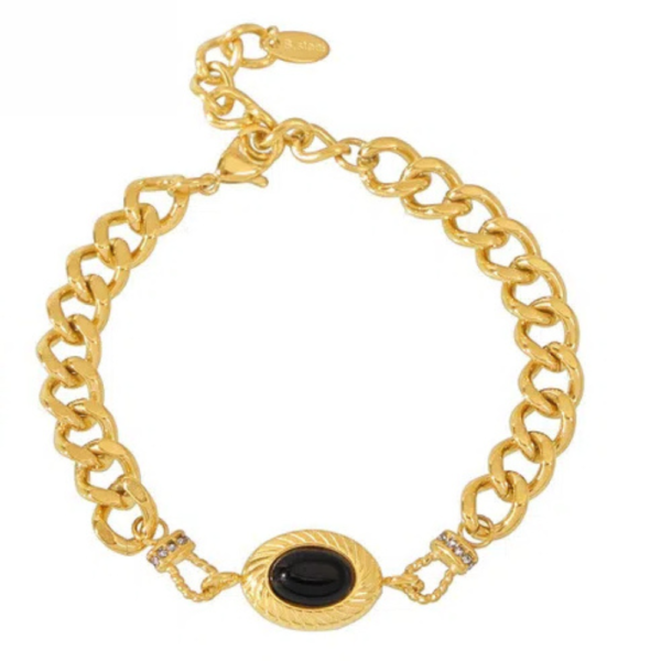 Fashion Black Agate Horseshoe Buckle Bracelet