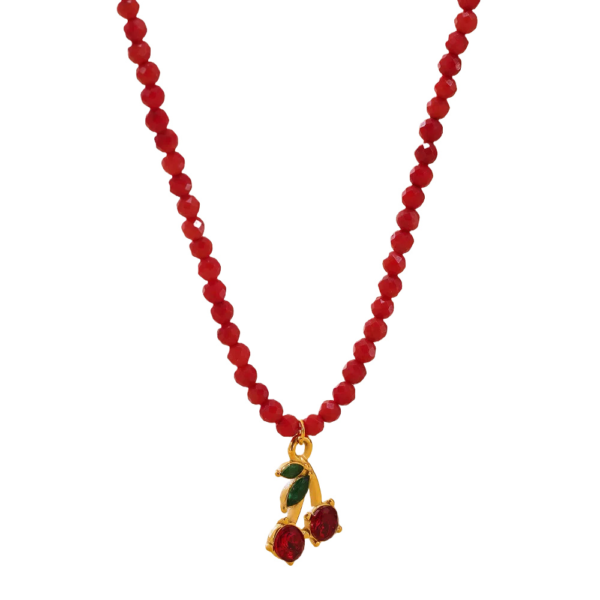 Natural Stone Beaded Red Cherry Fruit Necklace