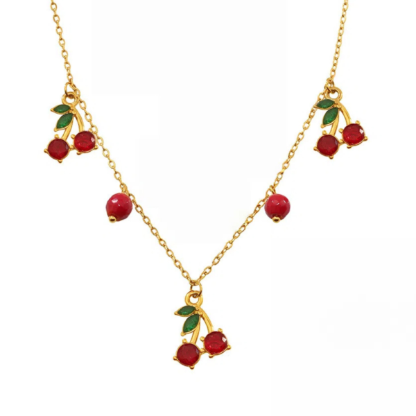 Red Cherry Fruit Multi-Accessories Glass Stone Necklace